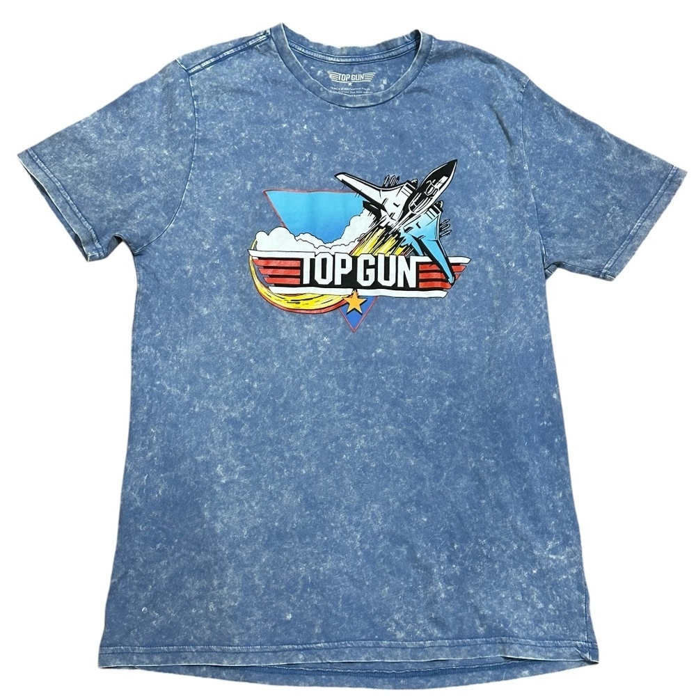 Top Gun Shirt Blue Acid Wash Short Sleeve Shirt Size M